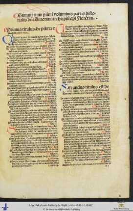 Summarium primi voluminis partis historialis domini Antonini