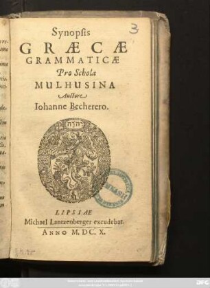 Synopsis Graecae Grammaticae Pro Schola Mulhusina
