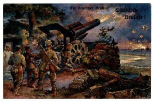 Neujahrs-Karten: Glücklich Neujahr! Ein deutscher Gruß (Geschütz)