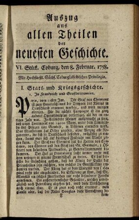 VI. Stück. Coburg, den 8. Februar. 1758.