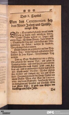 Das X. Capitel. Von den Ceremonien bey dem Neuen Jahrs- und [...].