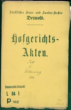 Pott, Dr. in Bielefeld gegen Hermann Völkening zum Brockschmidt - Schuldforderung
