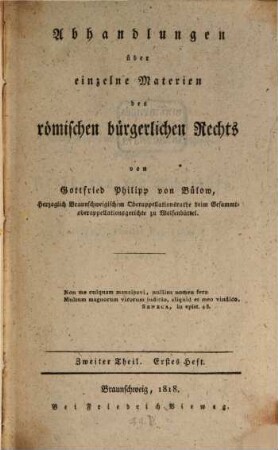 Abhandlungen über einzelne Materien des römischen bürgerlichen Rechts, 2,1