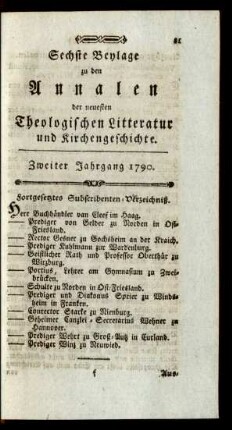 Sechste Beylage