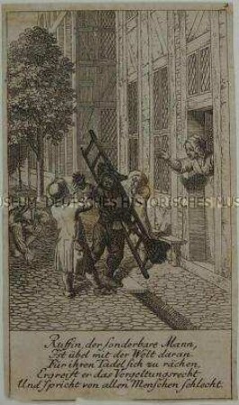 Illustration aus dem Lauenburger genealogischen Kalender von 1780 (3. Blatt), "Ruffin, der sonderbare Mann, ..."