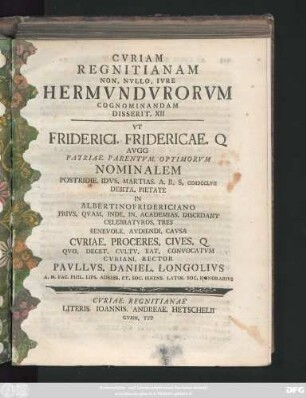 12: Cvriam Regnitianam Non. Nvllo. Ivre Hermvndvrorvm Cognominandam Disserit ...