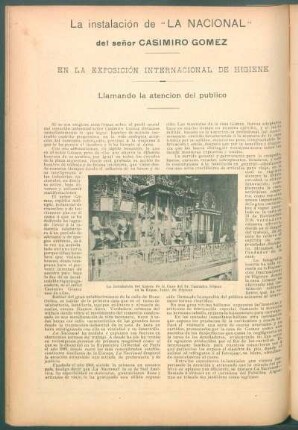 La instalación de "La Nacional" del señor Casimiro Gómez en la Exposición Internacional de Higiene llamando la atención del público