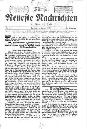 Fürther neueste Nachrichten für Stadt und Land. 1870,1/6 = Jg. 2