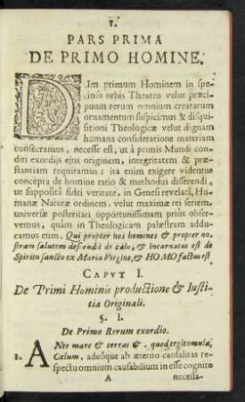 Caput I. De Primi Hominis productione & Iustitia Originali.