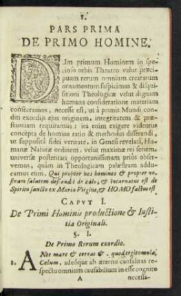 Caput I. De Primi Hominis productione & Iustitia Originali.