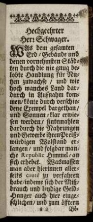 Hochgeehrter Herr Schwager.