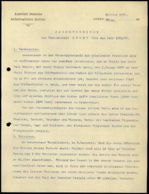 Jahresbericht der Zweiganstalt Athen über das Jahr 1896/1897