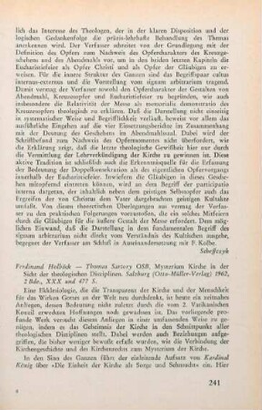 241-245 [Rezension] Mysterium Kirche in der Sicht der theologischen Disziplinen