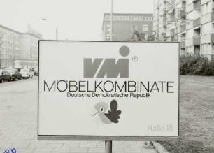 Hinweisschild für die Leipziger Messe VMI Möbelkombinate Deutsche Demokratische Republik - Halle 15
