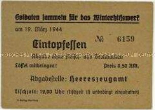 Teilnehmerkarte für ein Eintopfessen des Winterhilfswerkes