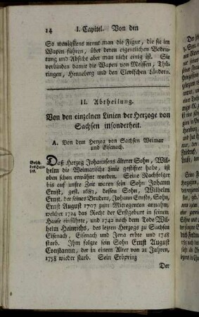 II. Abtheilung. Von den einzelnen Linien der Herzoge von Sachsen insonderheit.