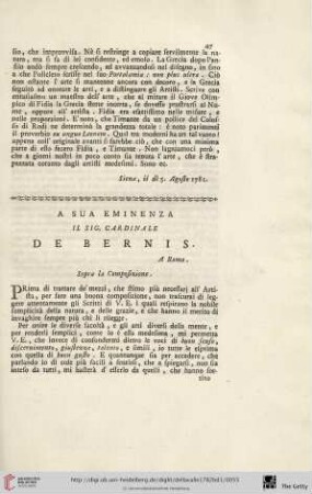 A sua Eminenza il Sig. Cardinale de Bernis