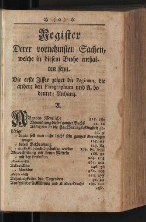 Register Derer vornehmsten Sachen, welche in diesem Buche enthalten seyn.