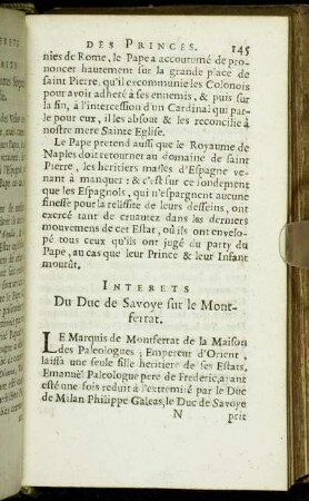 Interets Du Duc de Savoye sur [...]