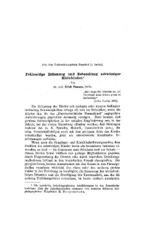 Frühzeitige Erfassung und Behandlung schwieriger Kleinkinder