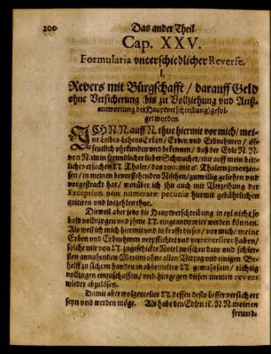 Cap. XXV. Formularia unterschiedlicher Reverse.