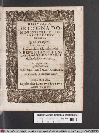 Disputatio De Coena Domini Nostri Et Servatoris Jesu Christi