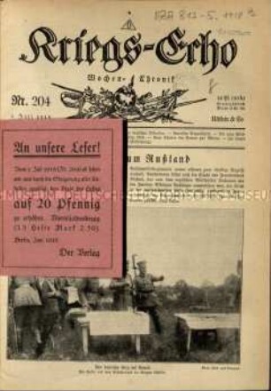 Wochenchronik der Ereignisse des 1. Weltkrieges. 1918
