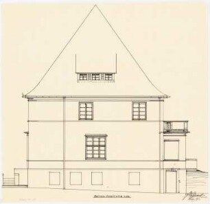 Einfamilienhaus mit Garten, Berlin (?): Aufriss Seitenansicht (von Südost) 1:50