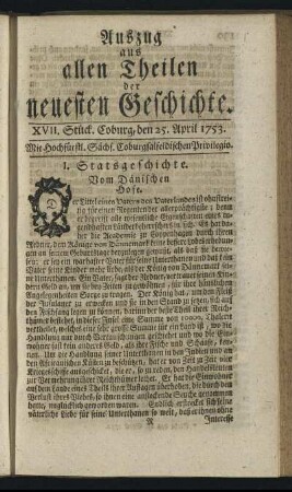 XVII. Stück. Coburg, den 25. April. 1753.