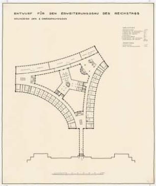 Erweiterung des Reichstags und Neugestaltung des Platzes der Republik, Berlin-Tiergarten Bibliothek: Grundriss 2.OG