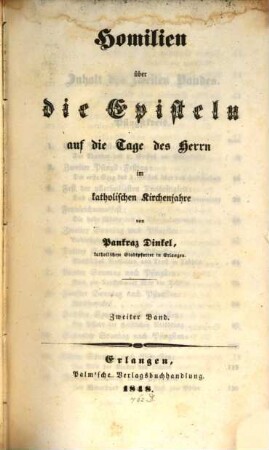 Homilien über die Episteln auf die Tage des Herrn im katholischen Kirchenjahre, 2