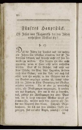 Fünftes Hauptstück. Ob Jesus von Nazareth der den Jüden verheißene Messias sey?