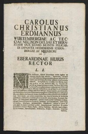Carolus Christianus Erdmannus Wurtembergiae ac Tecciae Nec Non Oelsae...