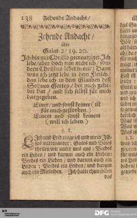 Zehende Andacht / über Galat. 2. / 19. 20.
