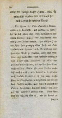 36-39 Ueber den Nutzen dieser Haare, wozu sie gebraucht worden sind, und wozu sie noch gebraucht werden können.