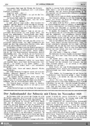 Der Außenhandel der Schweiz mit Uhren im November 1928