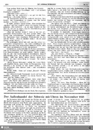 Der Außenhandel der Schweiz mit Uhren im November 1928