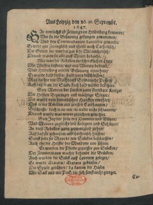 Aus Leipzig den 20. 30. Septembr. 1647.