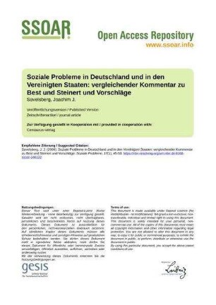 Soziale Probleme in Deutschland und in den Vereinigten Staaten: vergleichender Kommentar zu Best und Steinert und Vorschläge