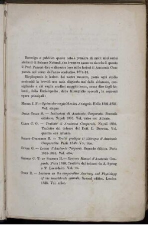 [Lista di alcuni dei principli librii Anatomia comparata]