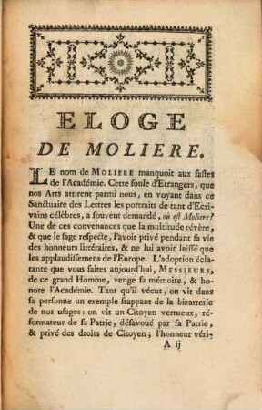 Eloge De Moliere : Discours Qui A Remporté Le Prix de l'Académie Françoise en 1769