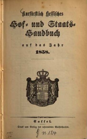 Kurfürstlich Hessisches Hof- und Staatshandbuch, 1858