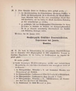 Nr. 3: Ministerialbekanntmachung, betreffend Verleihung des Enteignungsrechts für die Erweiterung der Weimar-Rastenberger Eisenbahn durch den Bau einer normalspurigen Strecke Buttstädt-Hardisleben und den Umbau der Strecke Hardisleben-Rastenberg zu einer normalspurigen an die Zentralverwaltung für Sekundärbahnen (Herrmann Bachstein) in Berlin und Ernennung des Oberamtsrichters Dr. Georg Fleischer in Buttstädt zum Enteignungskommissar für die künftige normalspurige Strecke Buttstädt-Rastenberg