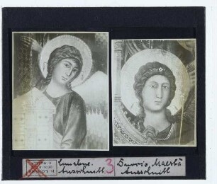 Cimabue, Santa Trinita Maestà (Florenz Uffizien 00134049),Duccio, Maestà (Siena Dommuseum) : Vergleich Engelköpfe