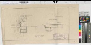 BW Hamm: Güterzugschuppen: Kompressorraum: Grundriß, Schnitt [Abgelegt in Mappe: "Entwürfe von Th V", Beschriftung Deutsch/Englisch], M. 1:100 Hgl, Sknr.: 4, Fanr.: 12