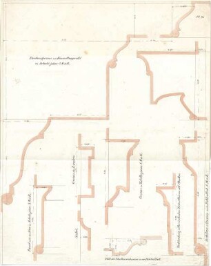 Gärtner, Friedrich von; Athen (Griechenland); Königliche Residenz (Athener Schloss) - Arbeitszimmer - Deckengesims u. Kassettenprofil (Details)