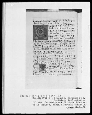 Graduale — Ersatzteil für Textverluste — Initiale G (audete in Domino) mit Christi Wundmalen, Folio 18verso