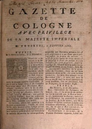 Gazette de Cologne. 1767