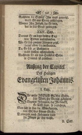 Außzug der Capitel Des Heiligen Evangelisten Johannis