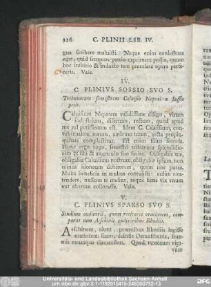 IV. C. Plinius Sossio Suo S. Tribunatum semestrem Calvisio Nepoti a Sossio petit.
